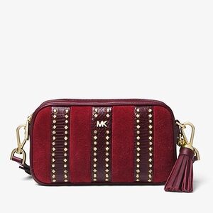 Michael Kors Small Mixed-Media Camera Bag in color Ox Blood